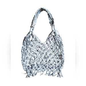Handmade Macrame Gray Net Market Bag, 11x14, Reversible, Cotton Cord